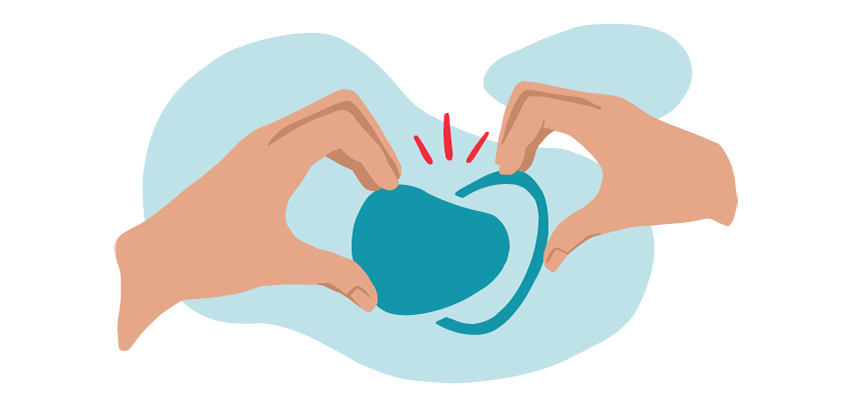 Die Illustration zeigt zwei Hände, die ein Herz formen. Dazwischen sind zwei Zellen platziert, die perfekt ineinanderpassen.